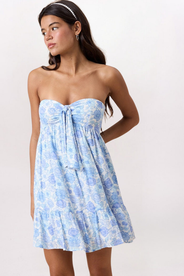 STRAPLESS FLORAL BOW DRESS