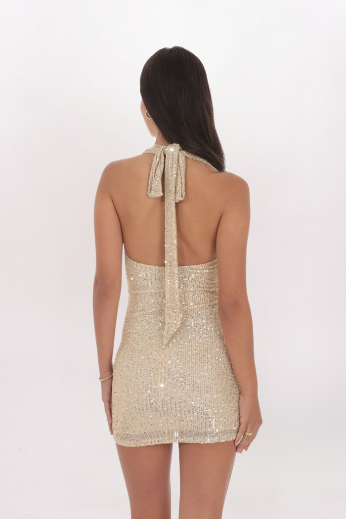 SEQUIN HALTER DRESS