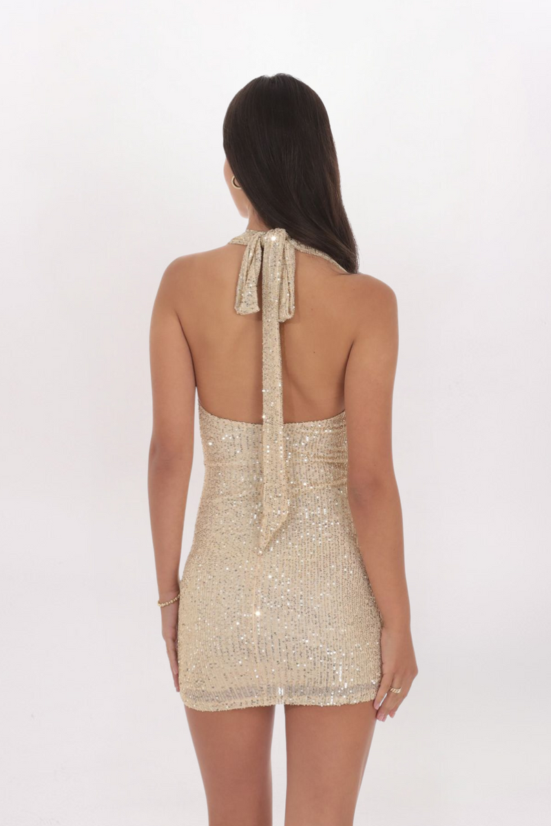 SEQUIN HALTER DRESS