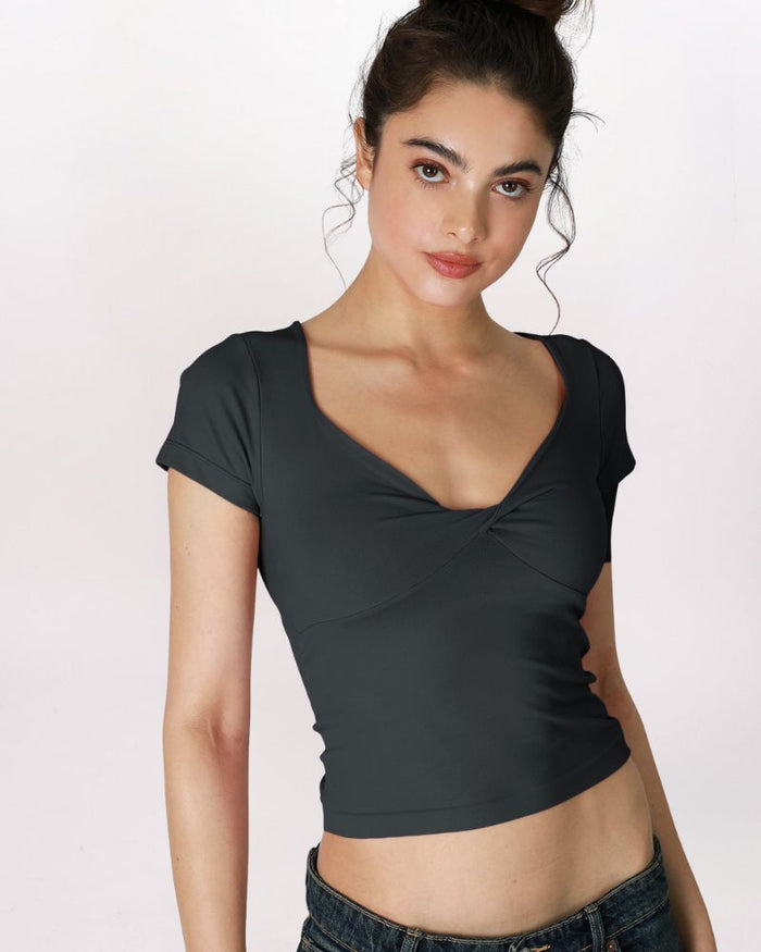 SS TWIST FRONT TOP, BLACK