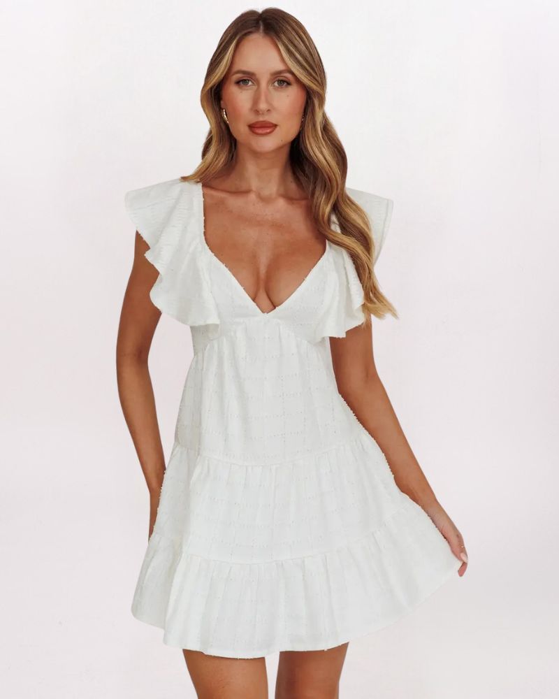 RUFFLE TIE BACK DRESS - WHITE