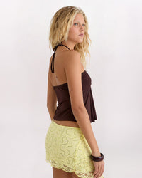 GATHERED HALTER TOP, CHOCOLATE