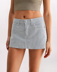 RAILROAD STRIPE MICRO MINI SKORT, BLUE/WHITE