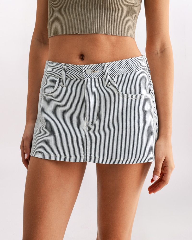 RAILROAD STRIPE MICRO MINI SKORT, BLUE/WHITE