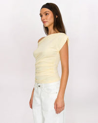 ASYMMETRICAL OFF SHOULDER TOP, BUTTER YLW