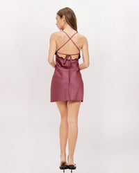 LACE DETAIL SATIN MINI DRESS, MAUVE