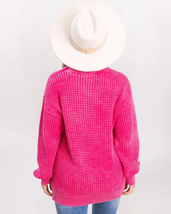 LS BSKT WV CREW SWTR, FUCHSIA