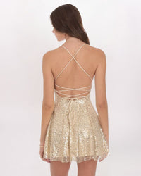 SEQUIN BEADED FIT & FLARE DRESS