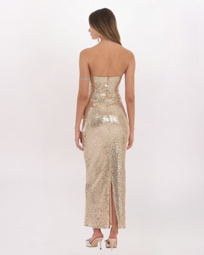 SEQUIN BOW CUTOUT MAXI