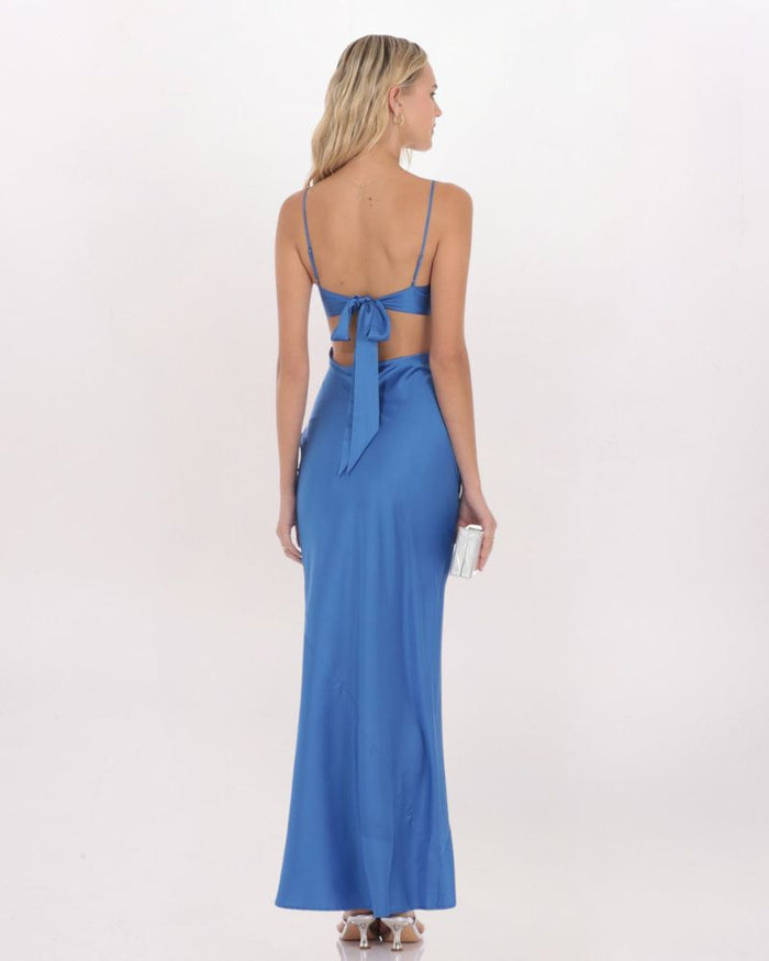 SATIN TIE BACK MAXI DRESS