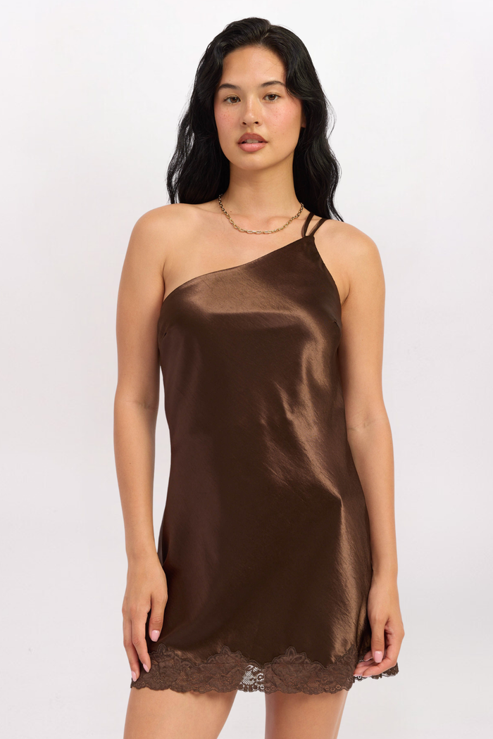 LACE TRIM SATIN DRESS