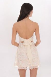 EYELET FLORAL STRAPLESS DRESS