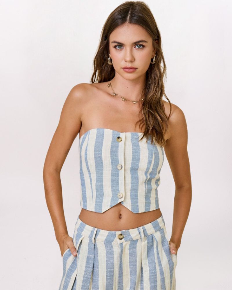 STRIPED LINEN TUBE, BLUE/IVORY