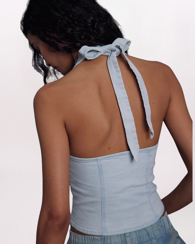 RAMONA DENIM HALTER, LT SKY