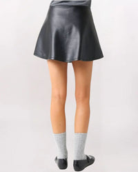 VEGAN LEATHER ALINE MINI SKIRT, BLACK