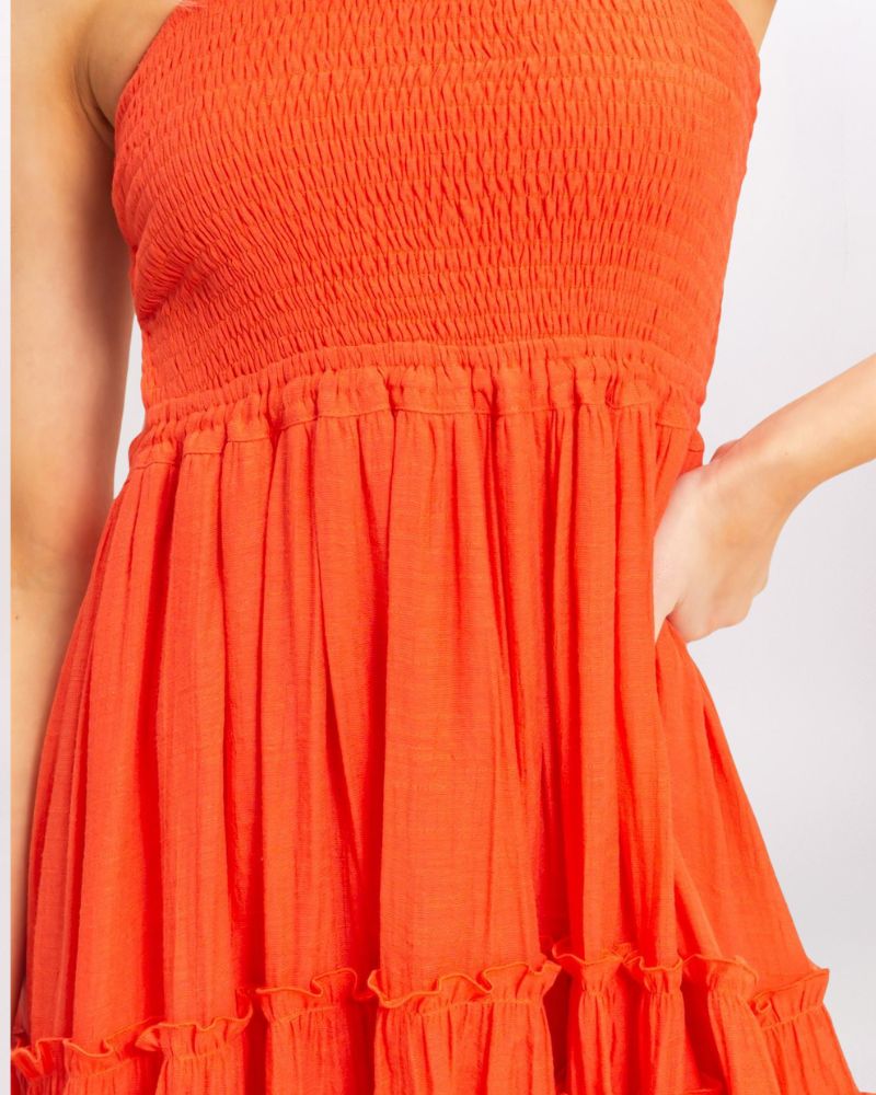 STRAPPY BACK SMOCKED DRESS, ORANGE RED