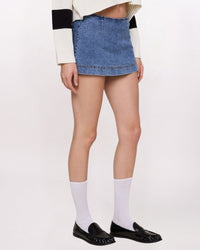 SIDE ZIP MICRO MINI SKORT, DENIM