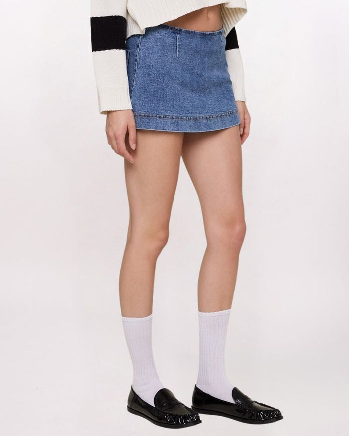 SIDE ZIP MICRO MINI SKORT, DENIM