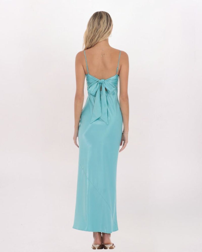 SATIN TIE BACK MAXI DRESS