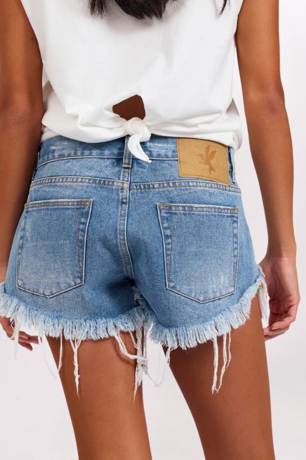 MICRO DUKES LOW WAIST DENIM SHORTS, COBAINE BLUE