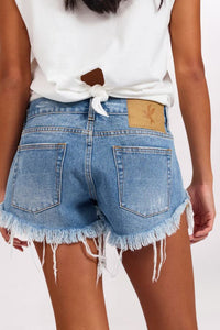 MICRO DUKES LOW WAIST DENIM SHORTS, COBAINE BLUE