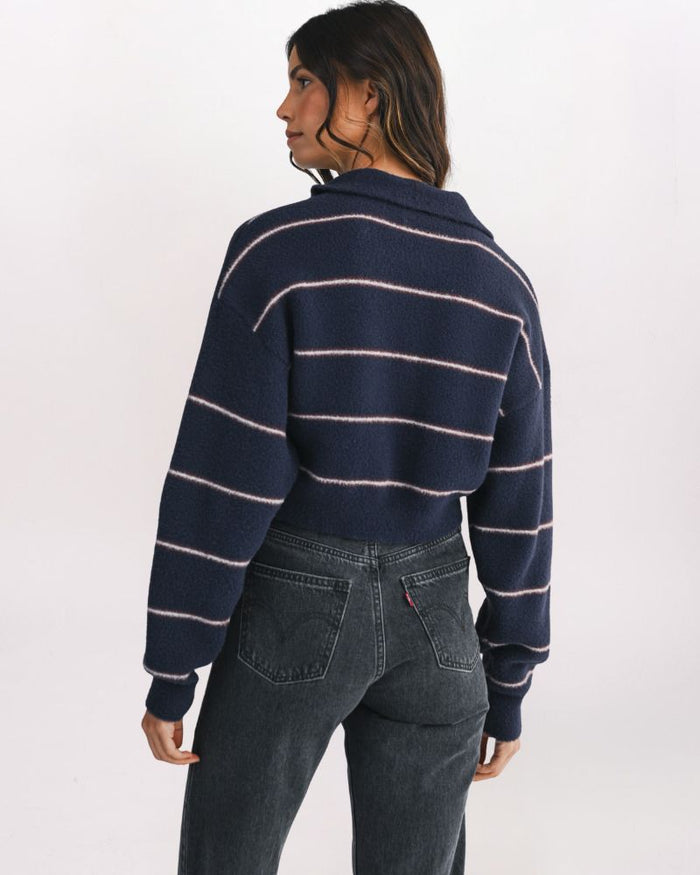 COZY STRIPE CROP COLLARED SWEATER