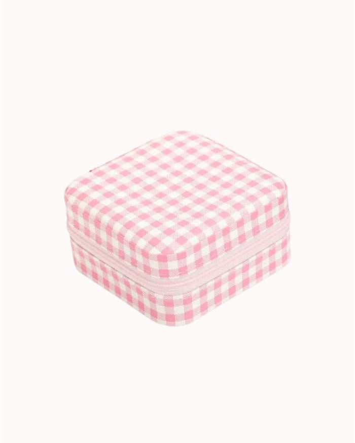 TRAVEL JEWELRY BOX - 3.75 X 3.75 - PINK GINGHAM
