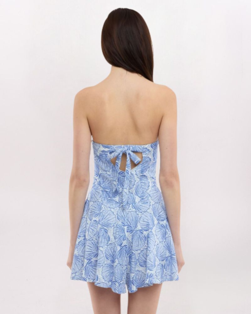 CLAMSHELL OPEN BACK ROMPER, BLUE