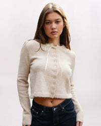 COZY RIBBON TIE CARDIGAN, OATMEAL