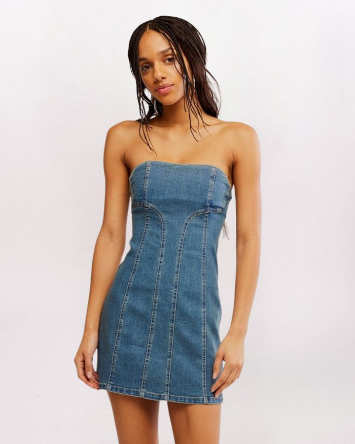 ALEXA MINI DENIM DRESS, STN WSH BLUE