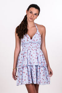 FLORAL SWISS DOT HALTER DRESS