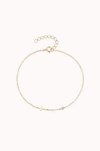 SIDEWAYS CROSS & CZ BRCLT - 14K GOLD DIPPED STERLING SILVER
