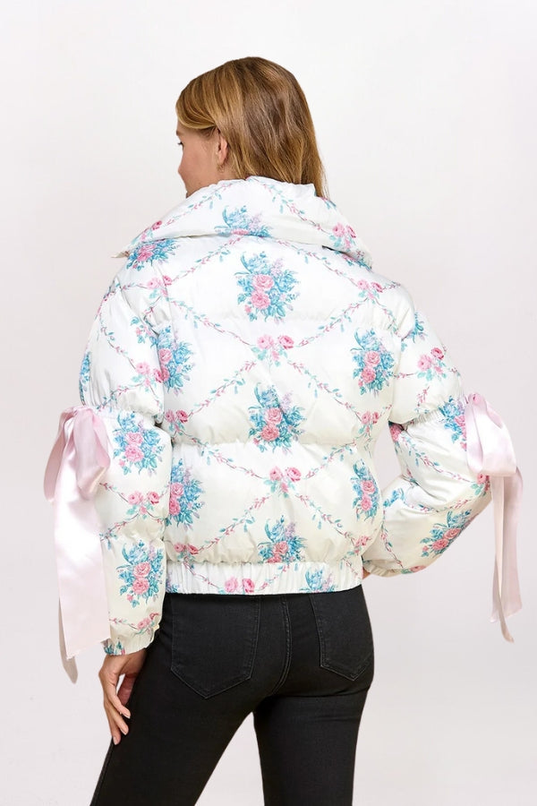 FLORAL RIBBON PUFFER COAT