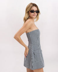 GINGHAM POCKET DETAIL DRESS, BLACK