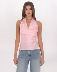 SATIN COWL NECK TOP