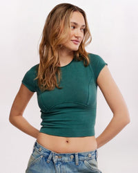 FREE PEOPLE PROTAGONIST SEAMS TEE, RAINFOREST