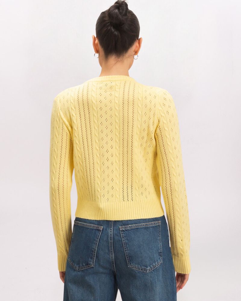 POINTELLE CABLE CARDIGAN, PASTEL YELLOW