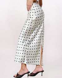 POLKA DOT SATIN MAXI SKIRT, IVORY