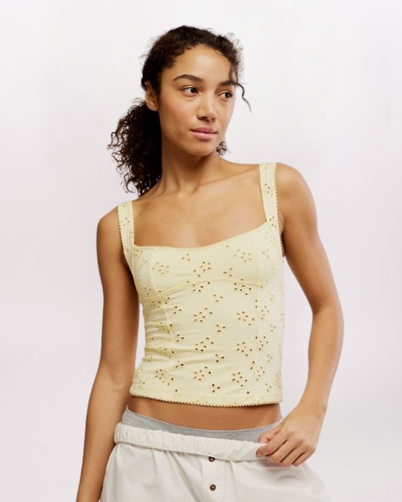 FULL BLOOM EYELET CAMI, BANANA CREAM