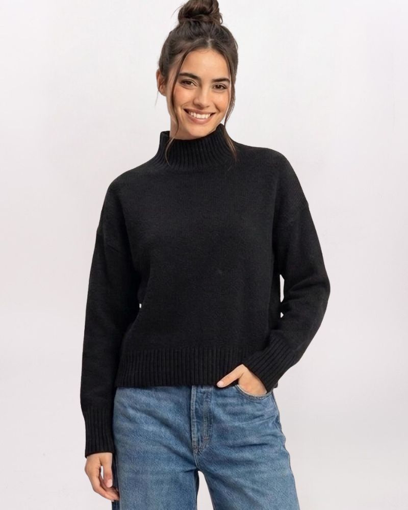 MOCK NECK SWEATER, BLACK