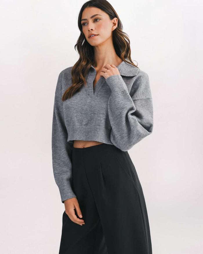 BOXY CROP COLLARED SWEATER