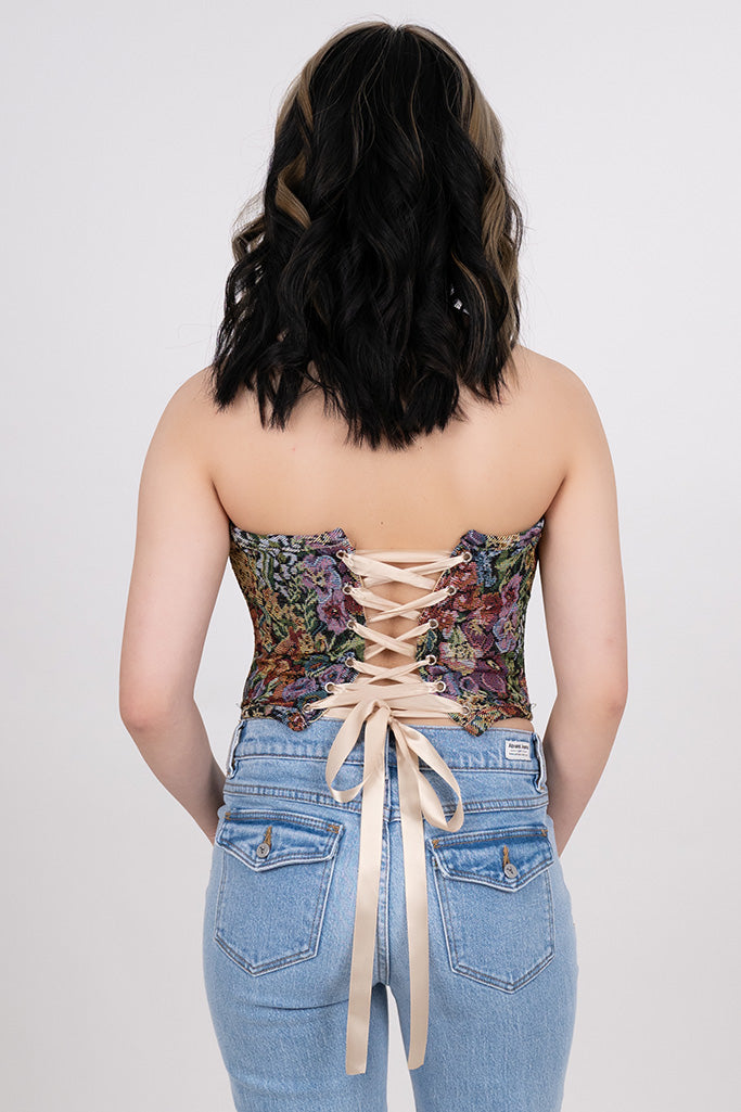 LACE-UP BACK TAPESTRY CORSET – Girlhero - Main Image
