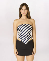 DIAGONAL STRIPES SCARF TOP, NAVY