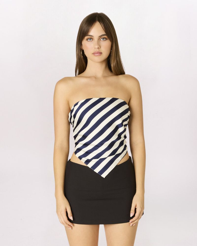 DIAGONAL STRIPES SCARF TOP, NAVY
