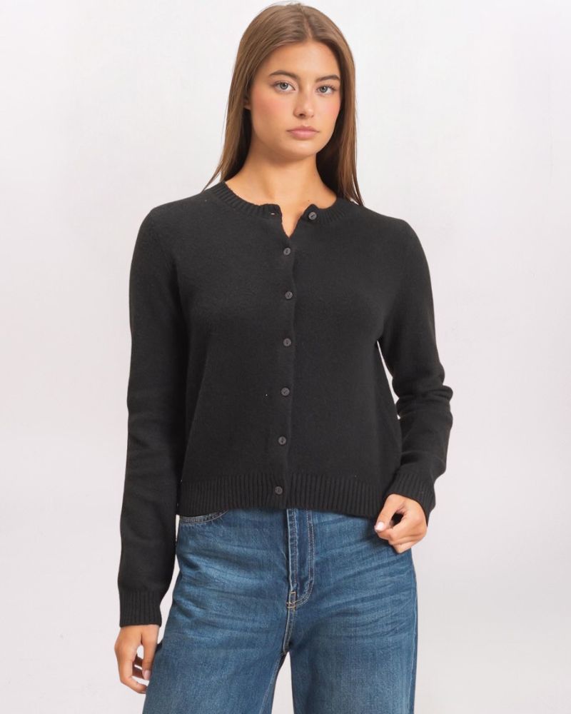 SIMPLE CREW CARDIGAN, BLACK