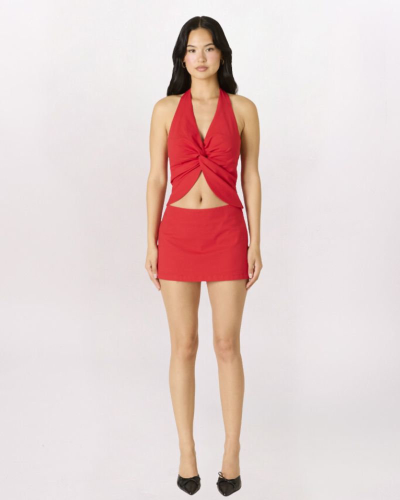 LINEN MICRO MINI SKORT, RED