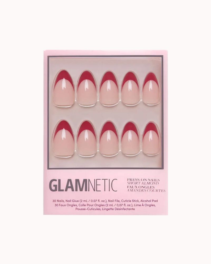 ROSE RED FRENCH TIP PRESS-ON NAILS