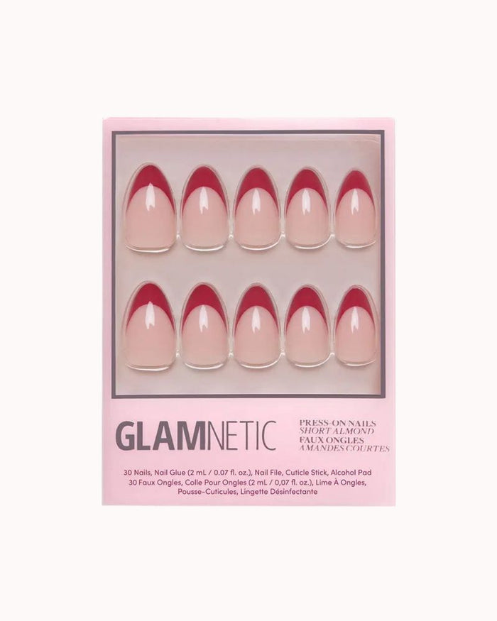ROSE RED FRENCH TIP PRESS-ON NAILS