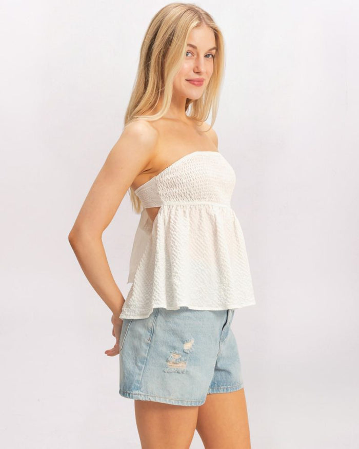 TIE BACK BABYDOLL TOP, OFF WHITE