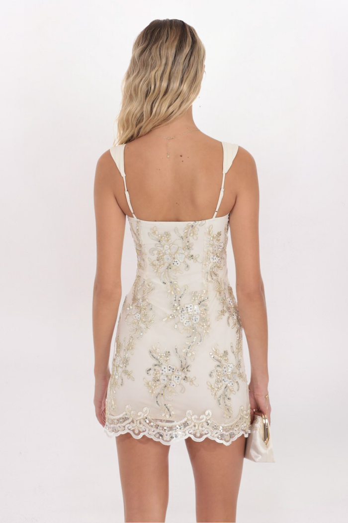 SWEETHEART FLORAL SEQUIN DRESS